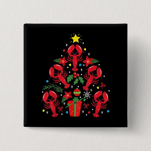 Lobster Christmas Ornament Tree Funny Xmas Gift Button (Front)