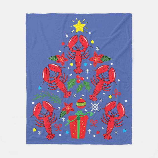 Lobster Christmas Ornament Tree Funny Xmas Gift Fleece Blanket (Front)