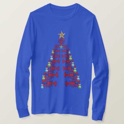 Lobster Christmas tree cute party ugly shirt blue