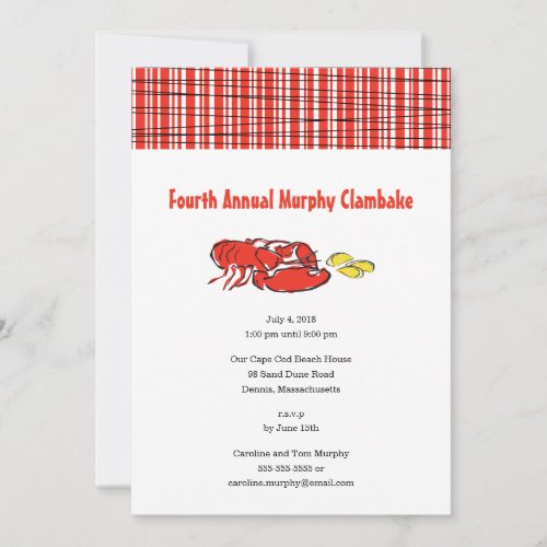 Lobster Clambake Summer Cookout Invitation