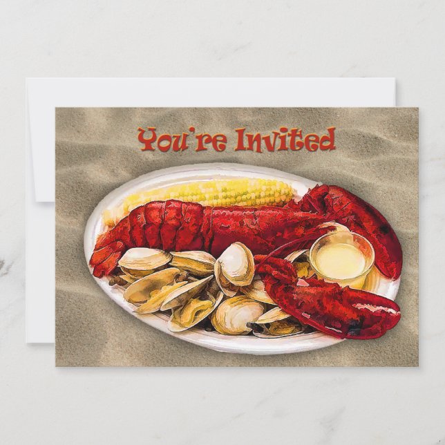 Lobster & Clams Sandy Beach You're Invited Invitation (Front)