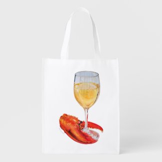 Lobster Claw and Wine Glass Art Grocery Bag