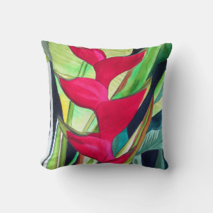 Lobster Claw Heliconia tropical flower art Throw Pillow