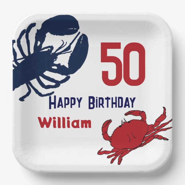Lobster Crab Happy Birthday Party Paper Plates (Front)