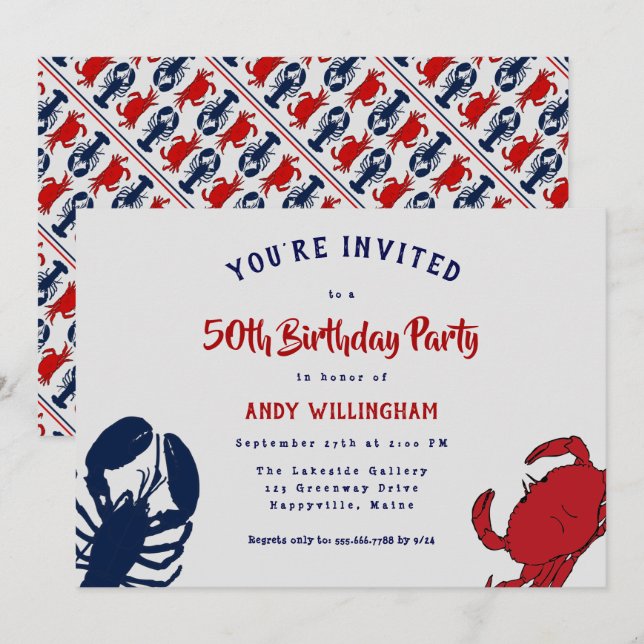 Lobster Crab His Birthday Seafood Party Invitation (Front/Back)