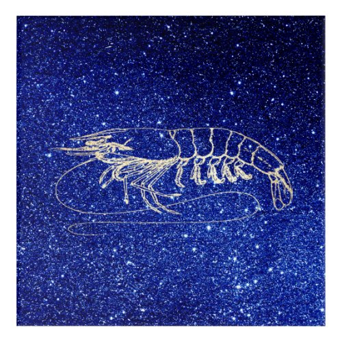 Lobster Crab Ocean Blue Beach Navy Foxier Gold Acrylic Print