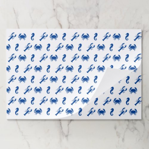 Lobster crab seahorse blue white paper placemat