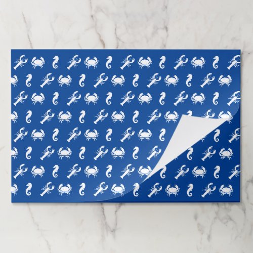 Lobster crab seahorse blue white pattern placemat