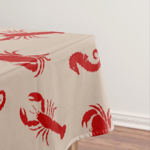 Lobster crab seahorse crimson beige pattern tablecloth