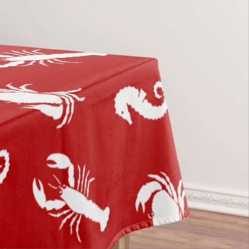 Lobster crab seahorse crimson red white pattern tablecloth