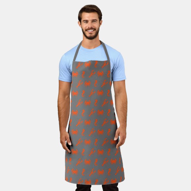 Lobster crab seahorse orange grey pattern kitchen apron (Worn)