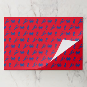 Lobster crab seahorse red blue paper placemat