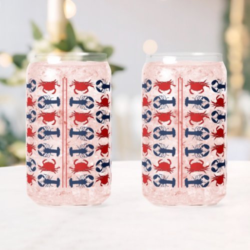 Lobster Crabs Crustacean Patterned Can Glass