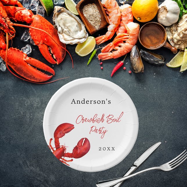 Lobster crawfish boil party red white paper plates (Creator Uploaded)