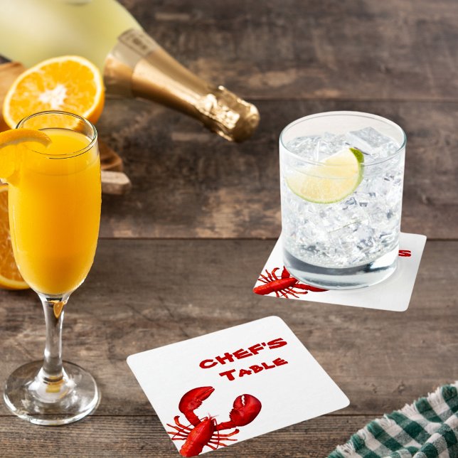 Lobster crawfish boil party red white square paper coaster (Creator Uploaded)