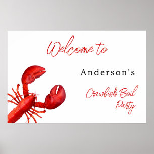 Lobster crawfish boil party red white welcome poster
