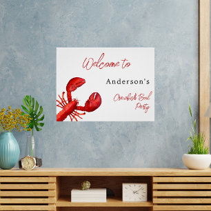 Lobster crawfish boil party red white welcome poster