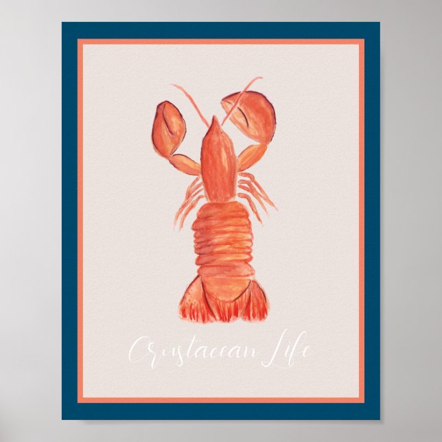 Lobster Crawfish Crustacean Watercolor  Earthy Poster (Front)