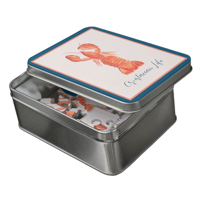 Lobster Crawfish Crustacean Watercolor Jigsaw Puzzle (Lid Open)