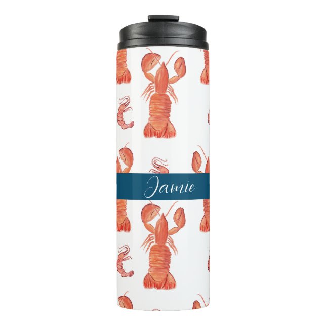 Lobster Crawfish Crustacean Watercolor Monogrammed Thermal Tumbler (Front)