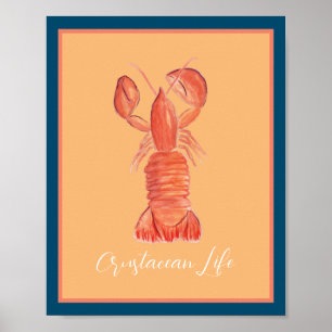Lobster Crawfish Crustacean Watercolor Poster
