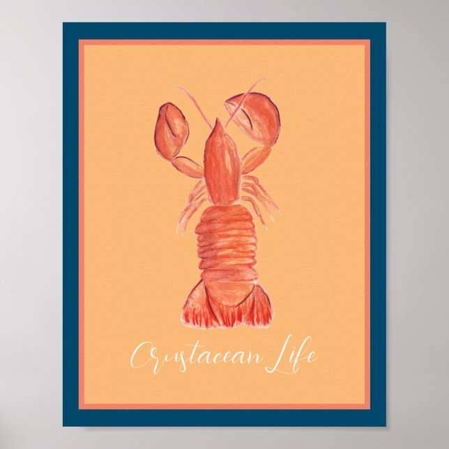 Lobster Crawfish Crustacean Watercolor  Poster (Front)