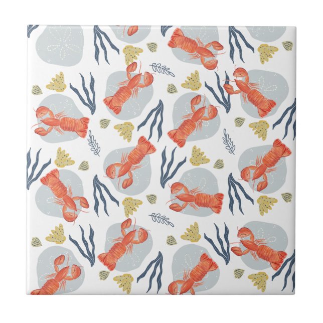 Lobster Crawfish Seafood Under Water Pattern Ceramic Tile (Front)