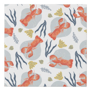 Lobster Crawfish Seafood Under Water Pattern Faux Canvas Print