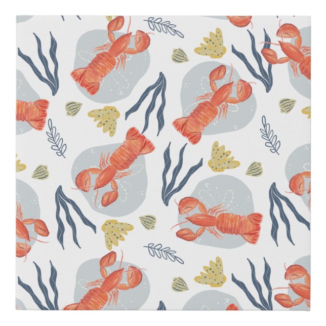 Lobster Crawfish Seafood Under Water Pattern Faux Canvas Print (Front)