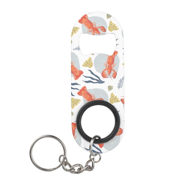 Lobster Crawfish Seafood Under Water Pattern Keychain Bottle Opener (Front)