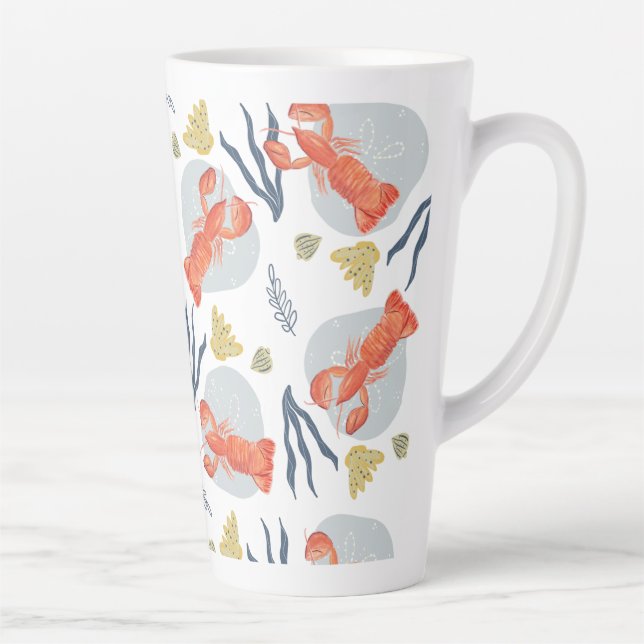 Lobster Crawfish Seafood Under Water Pattern Latte Mug (Right)