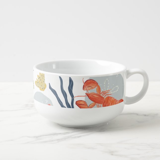 Lobster Crawfish Seafood Under Water Pattern Soup Mug (Left)