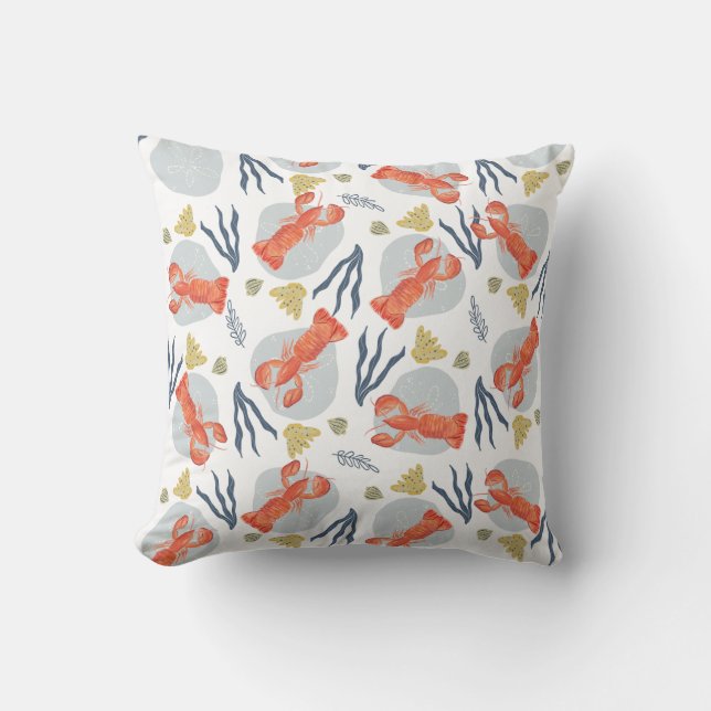 Lobster Crawfish Seafood Under Water Pattern Throw Pillow (Front)