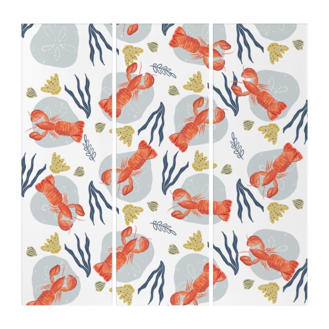 Lobster Crawfish Seafood Under Water Pattern Triptych (Front)