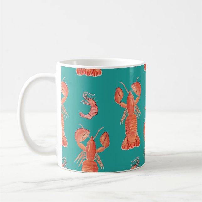 Lobster Crawfish Watercolor Hand Painted Pattern Coffee Mug (Left)
