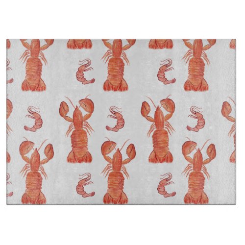 Lobster Crawfish Watercolor Hand Painted Pattern Cutting Board