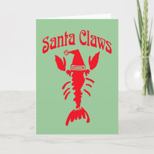 Lobster Crayfish Santa Claws Holiday Card