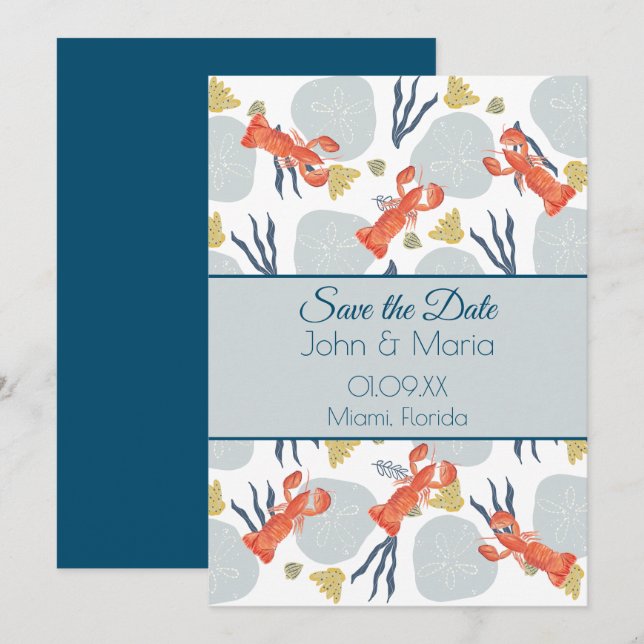 Lobster Crustacean Beach Sand Dollars Botanical  Invitation (Front/Back)