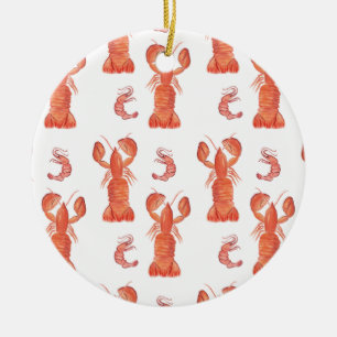 Lobster Crustacean Watercolor Painted Pattern Ceramic Ornament