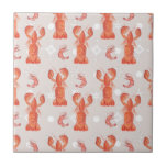 Lobster Crustacean Watercolor Snowflake Pattern Ceramic Tile<br><div class="desc">Hand Painted Original Art of a Lobster & Crawfish Illustration with Snowflake Background</div>