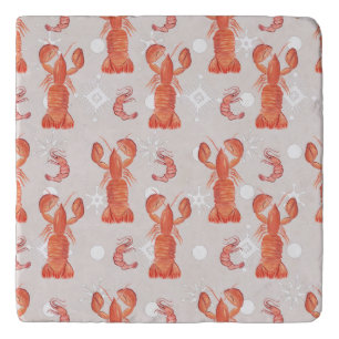 Lobster Crustacean Watercolor Snowflake Pattern  Trivet
