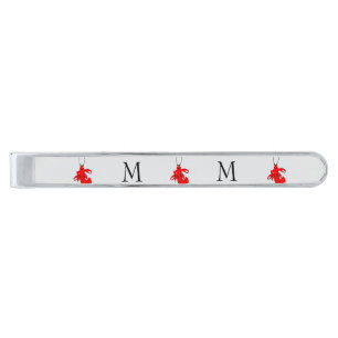 Lobster Design Monogrammed Silver Finish Tie Bar