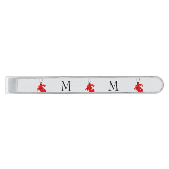 Lobster Design Monogrammed Silver Finish Tie Bar (Front)