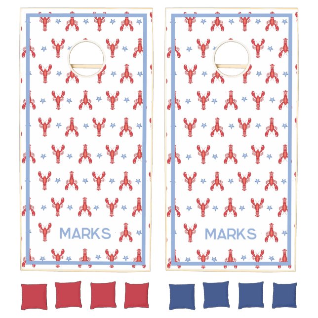 Lobster Fest Preppy Seaside Coastal Wedding Cornhole Set (Set)