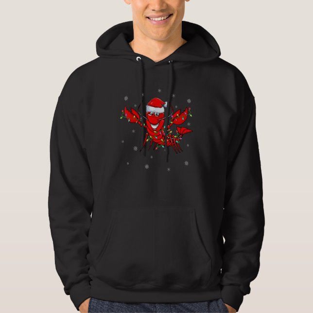 Lobster Fish Xmas Lighting Reindeer Hat Lobster Ch Hoodie (Front)