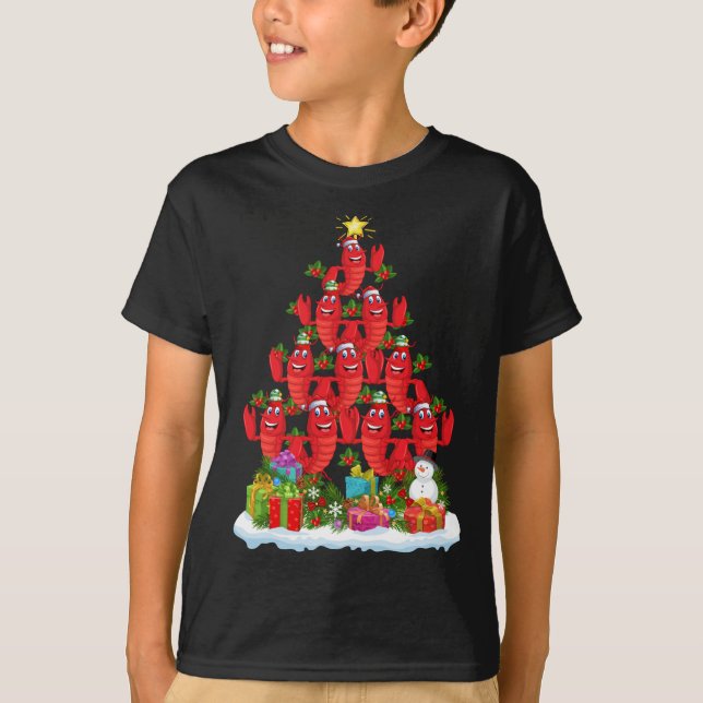 Lobster Fish Xmas Tree Lighting Santa Lobster Chri T-Shirt (Front)