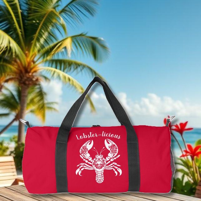 Lobster-Fisherman Core-Hawaiian-Cherry Red Duffle Bag (Lobster-Fisherman Core-Hawaiian-Tropical-Beach-Summer duffel bag-Cherry Red)