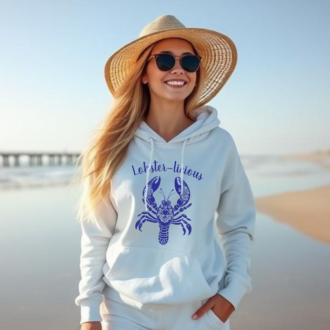 Lobster-Fisherman Core-Hawaiian-Tropical- Hoodie (Lobster-Fisherman Core-Hawaiian-Tropical-Funny Summer Beach hoodie-deep blue)
