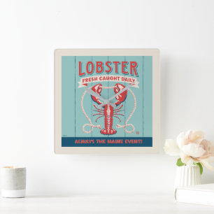 Lobster Fresh Caught Daily Maine Square Wall Clock