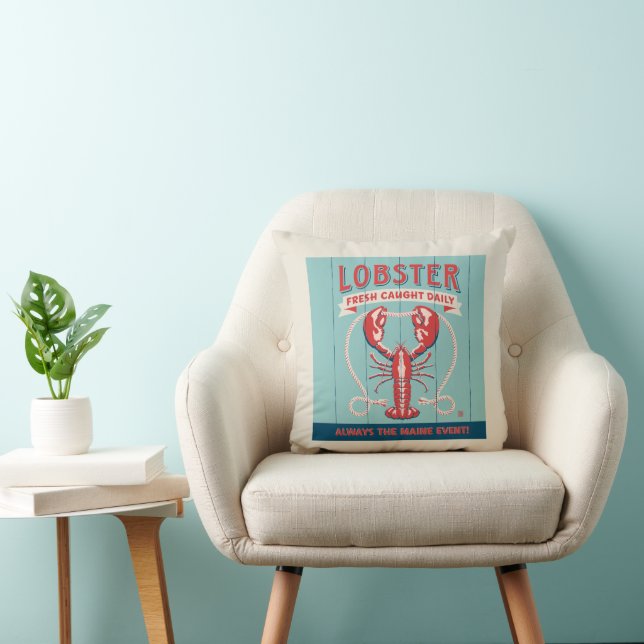 Lobster Fresh Caught Daily | Maine Throw Pillow (Chair)